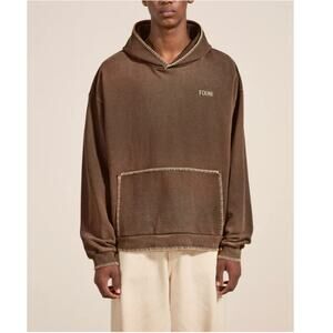 Found Men's Brown Stitched Border Distressed Logo Hoodie Size XL